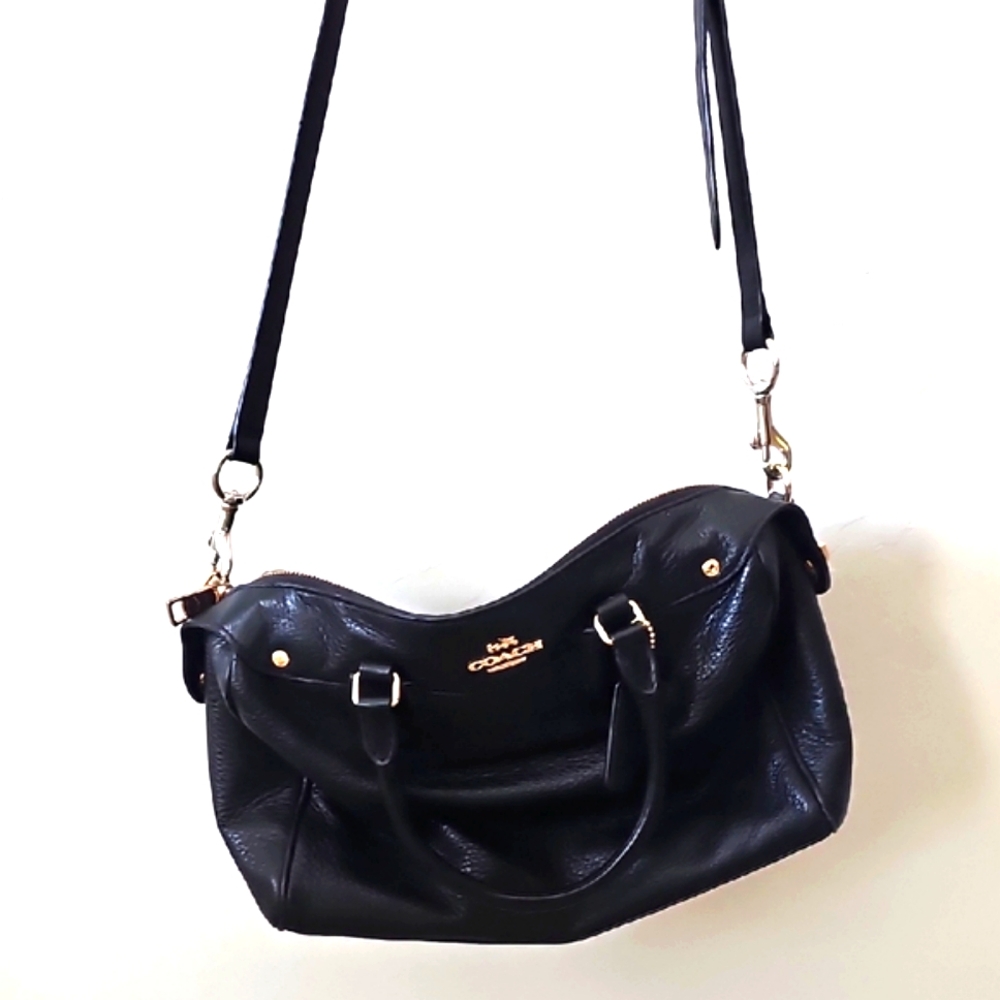 Coach Black Pebbled Leather Shoulder Bag with Gold Accents - Picture 7 of 7